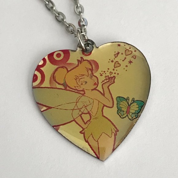Vintage Disney Tinker Bell Heart Necklace Tink Fairy 18" Chain Valentines Gift - Picture 5 of 10